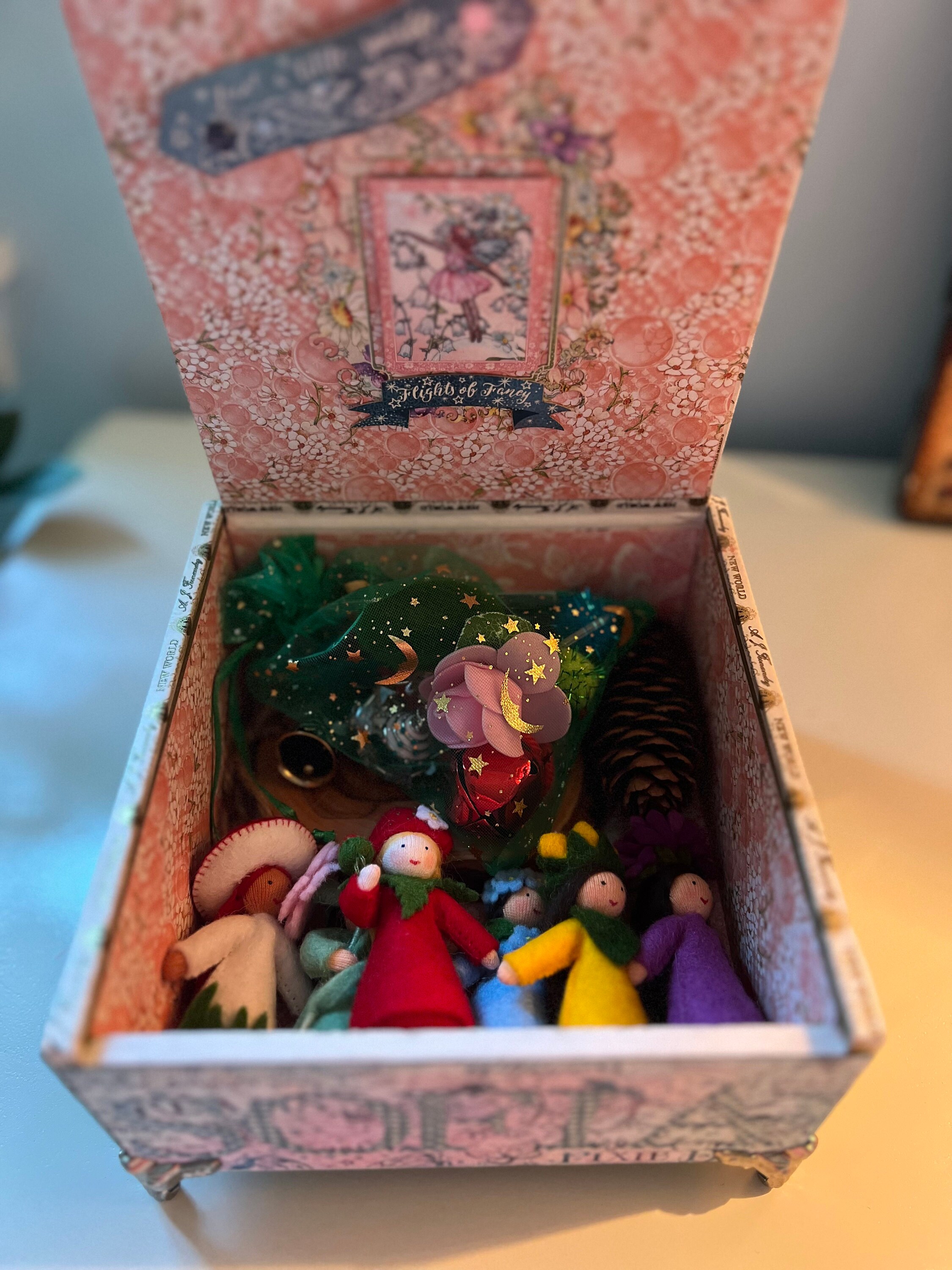 Sm Decorated Cigar Box, Easter Basket, Fairy Bedroom Decor, Fairy Gift