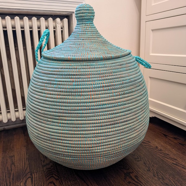 African Extra-large Woven Basket With Lid, Senegal Laundry Basket ...