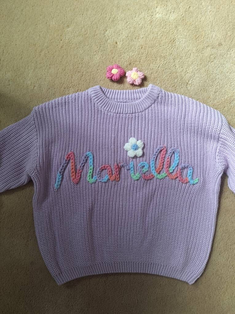 Custom Name Baby Sweater,Personalized Hand Embroidered Baby Sweater,Cute Baby Girls Sweater With Name,Baby Shower Gift,Christmas Gift Baby