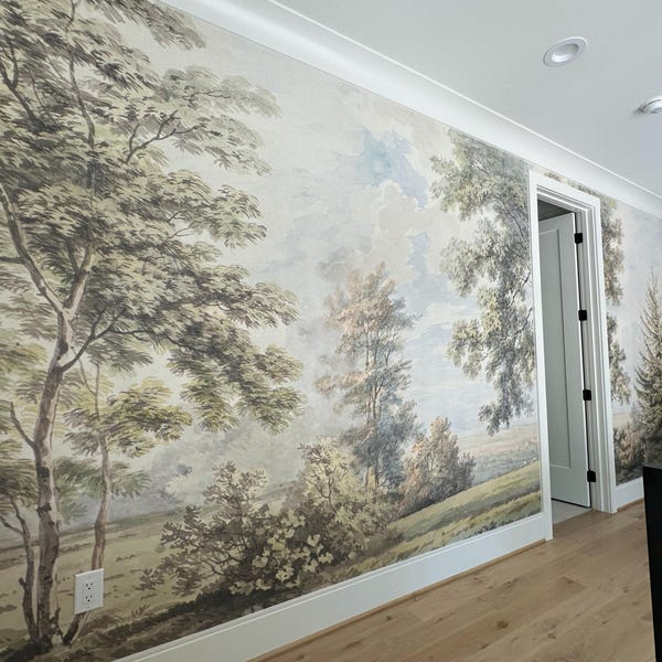 Landscape With Trees and Sheep Mural Peel & Stick or Non Woven Park ...