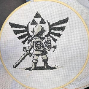 Zelda Cross Stitch Pattern: Link Black & White Embroidery (PDF