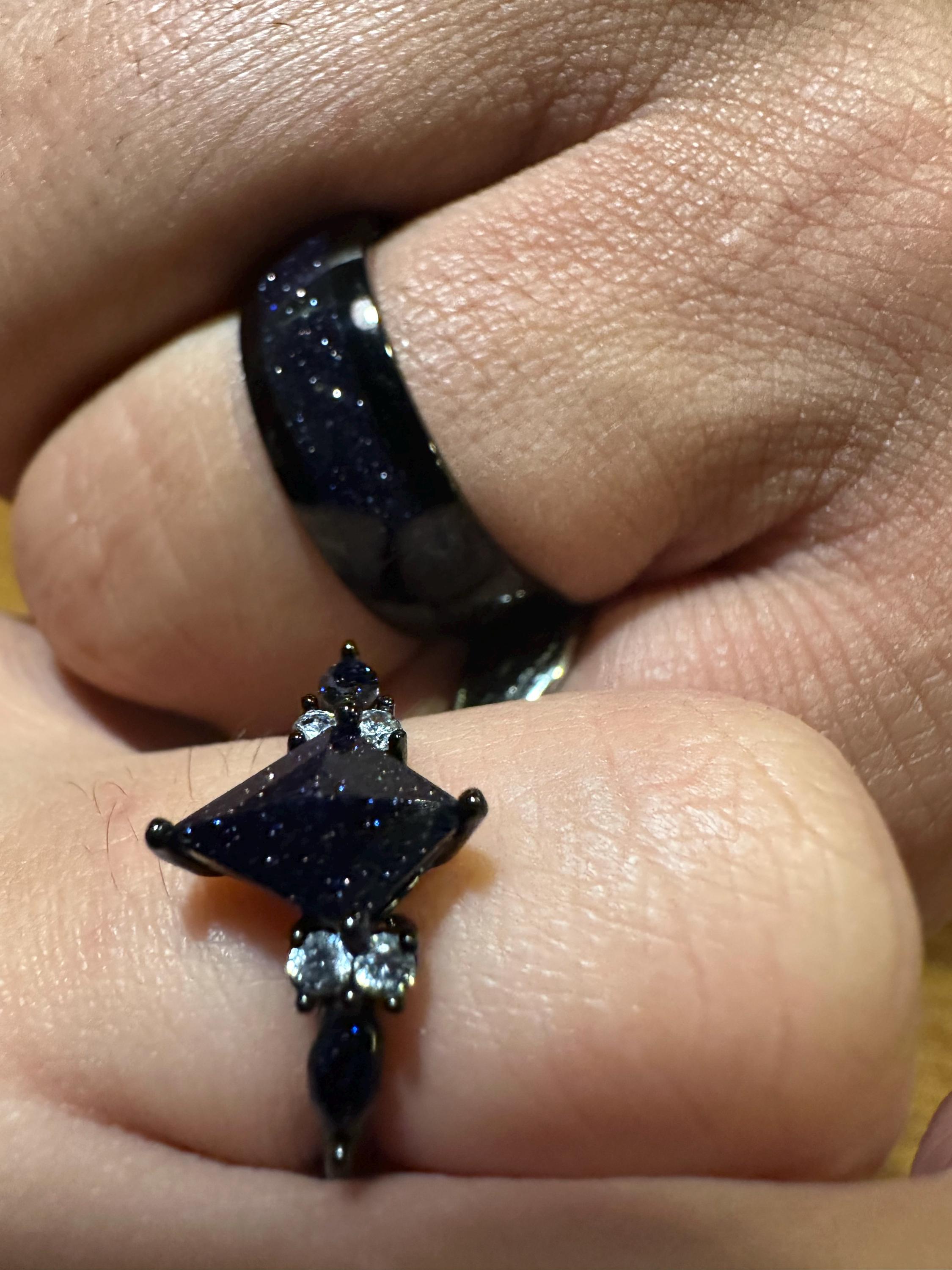 Orion Nebula Ring Set, Matching Promise Rings for Couples, Blue Sandstone Rings Engagement Ring Anniversary Gift.