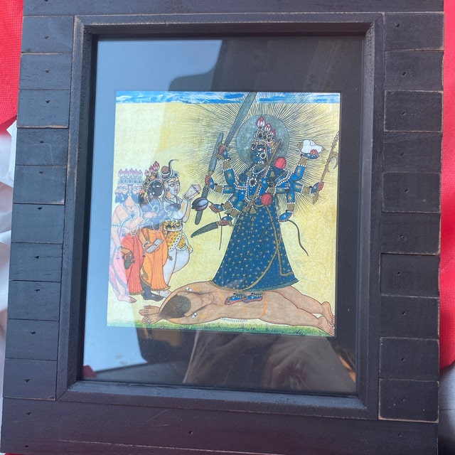 ビシュヌ　ヒンドゥの神々　額縁付　　　　　ビンテージポスター Amazon.co.jp: HandicraftStore インド信者 崇拝 ヴィシュヌ神とナラド