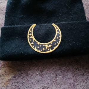 Black & Gold Galaxy Moon With Stars Iron On Patch Sew Crescent Goth - Foto 5