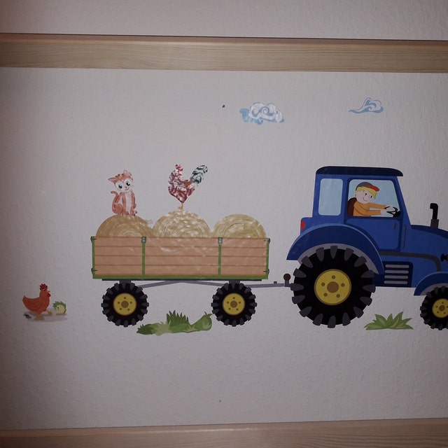 Wandtattoo Traktor mit Anhänger MAXI Bauernhof personalisierbar  Kinderzimmer Babyzimmer Wandsticker Walltattoo - .de