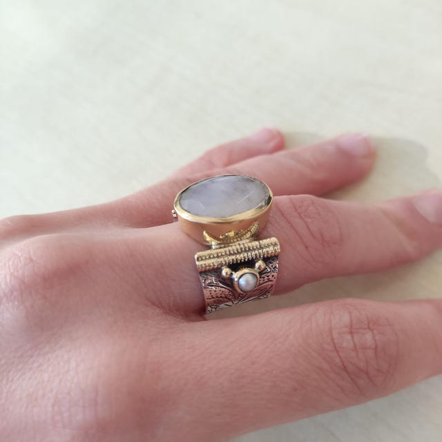 Bague Vintage En Argent Sterling Avec Pierre De Lune - Taille 54 - État Parfait