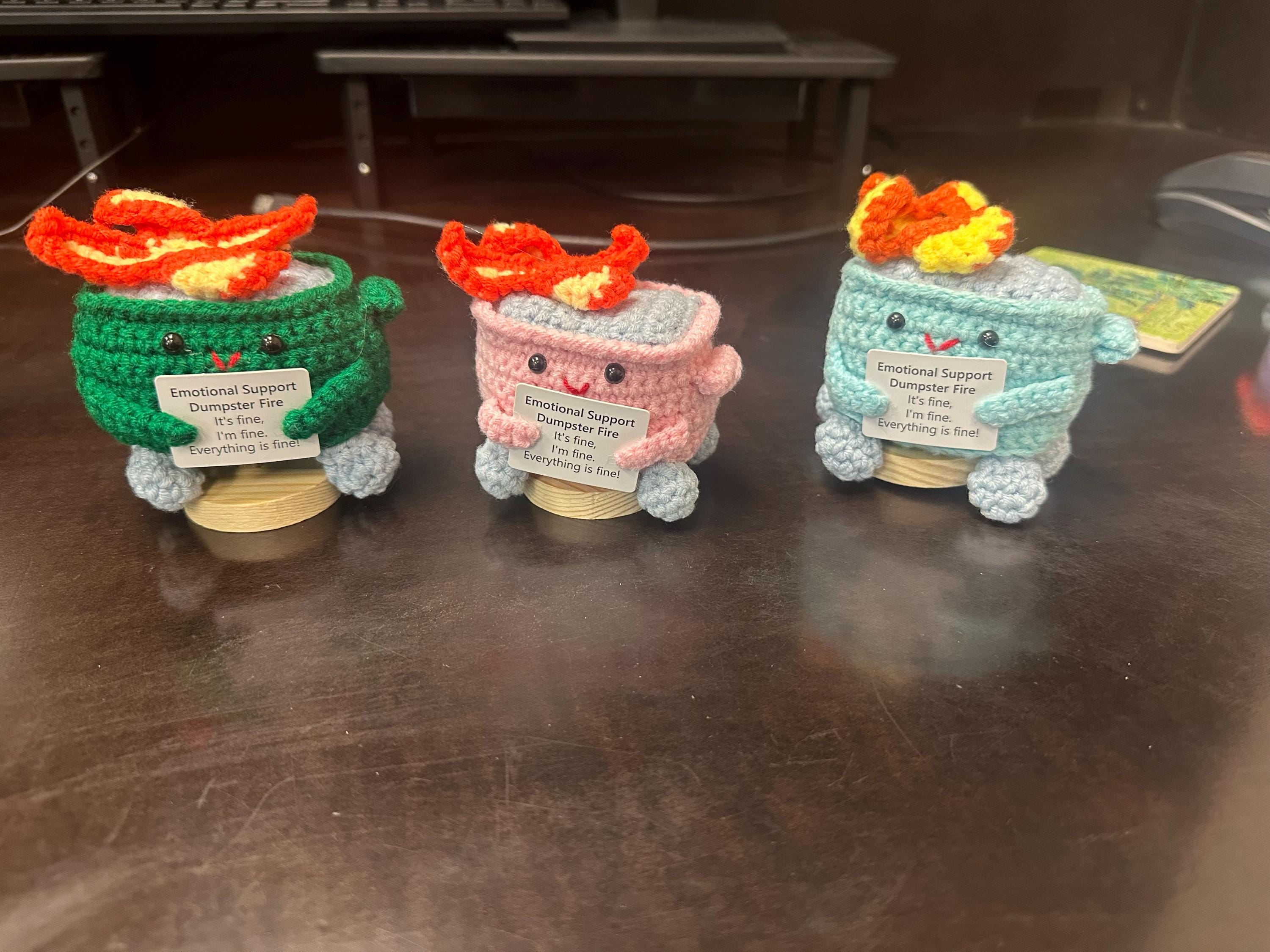 Crochet Trash Can,Burning Trash Can,Thank you for Supporting Me,Emotional Support Dumpster Fire,I&#39;m fine,InterestingGift,Back to school gift