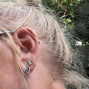 Customer photo from Kari, Rainbow Labradorite Stud Earrings in Rosecut