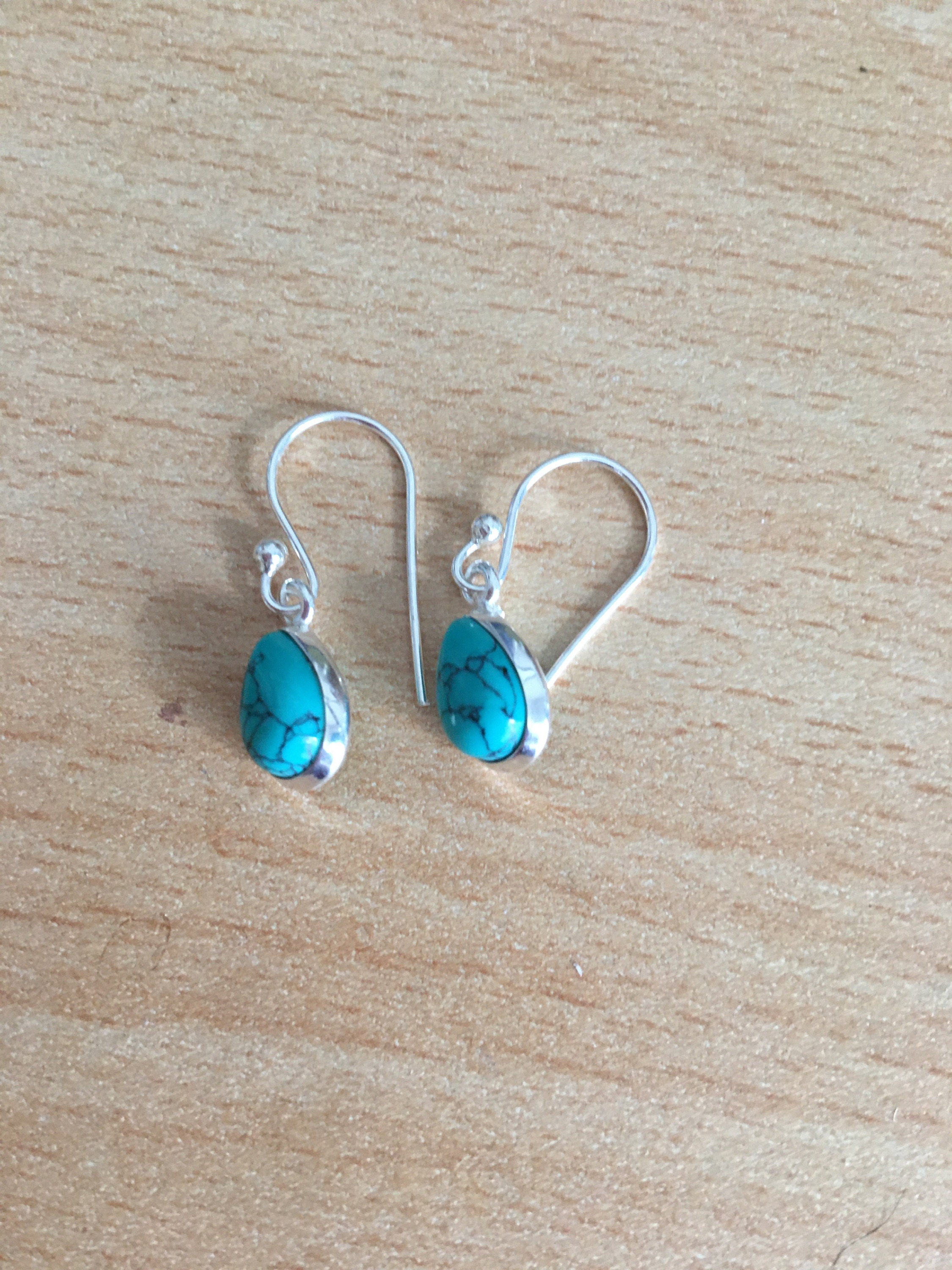 Sterling Silver Dangly Turquoise Teardrop Earrings