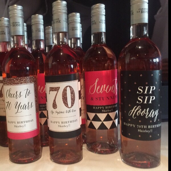 70th Birthday Wine Bottle Labels For Friends Funny Bday Party Decorations Gifts