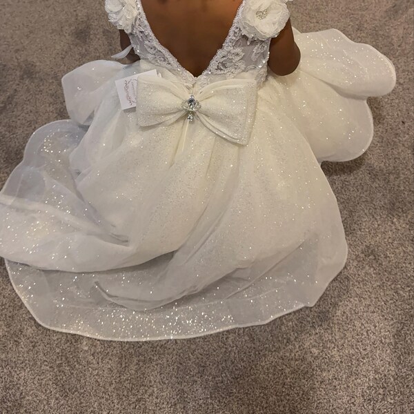 Girls' Handmade Poly Cotton Christening Gown With Lace Collar & Hem - 24 Inch Heirloom Baptism Dress (White)