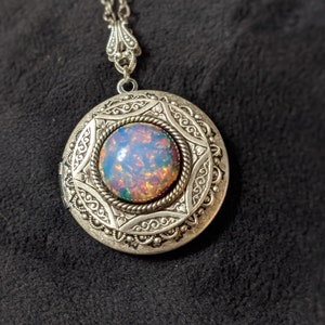 Dragon Breath Fire Opal Silver Locket Necklace. Photo Locket Gift for ...
