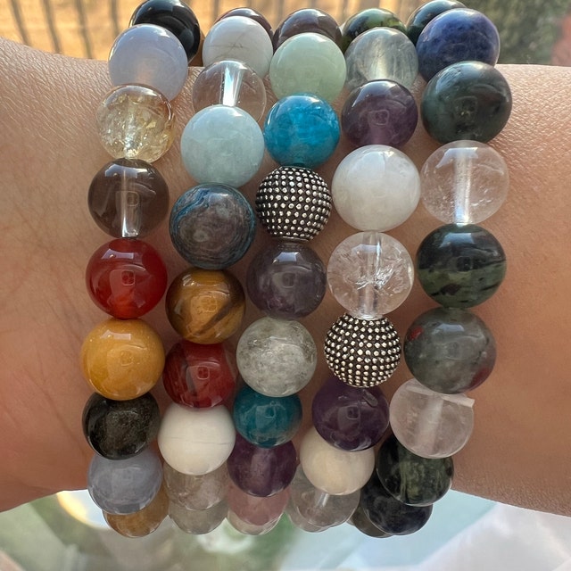 2-Piece Zodiac Bracelet Set For Men & Women - Natural Healing Stone Beaded Stretch Bracelets
