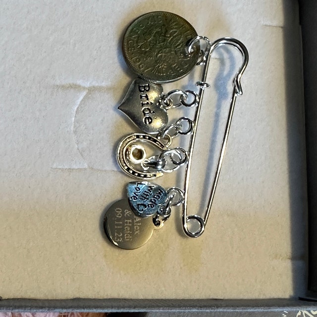 Miss Pink Bride Gifts for Her Bride Pin Bride Bouquet Charm Lucky Sixpence Bridal Kilt Pin Something Blue for Bride Wedding Gifts for Bride from