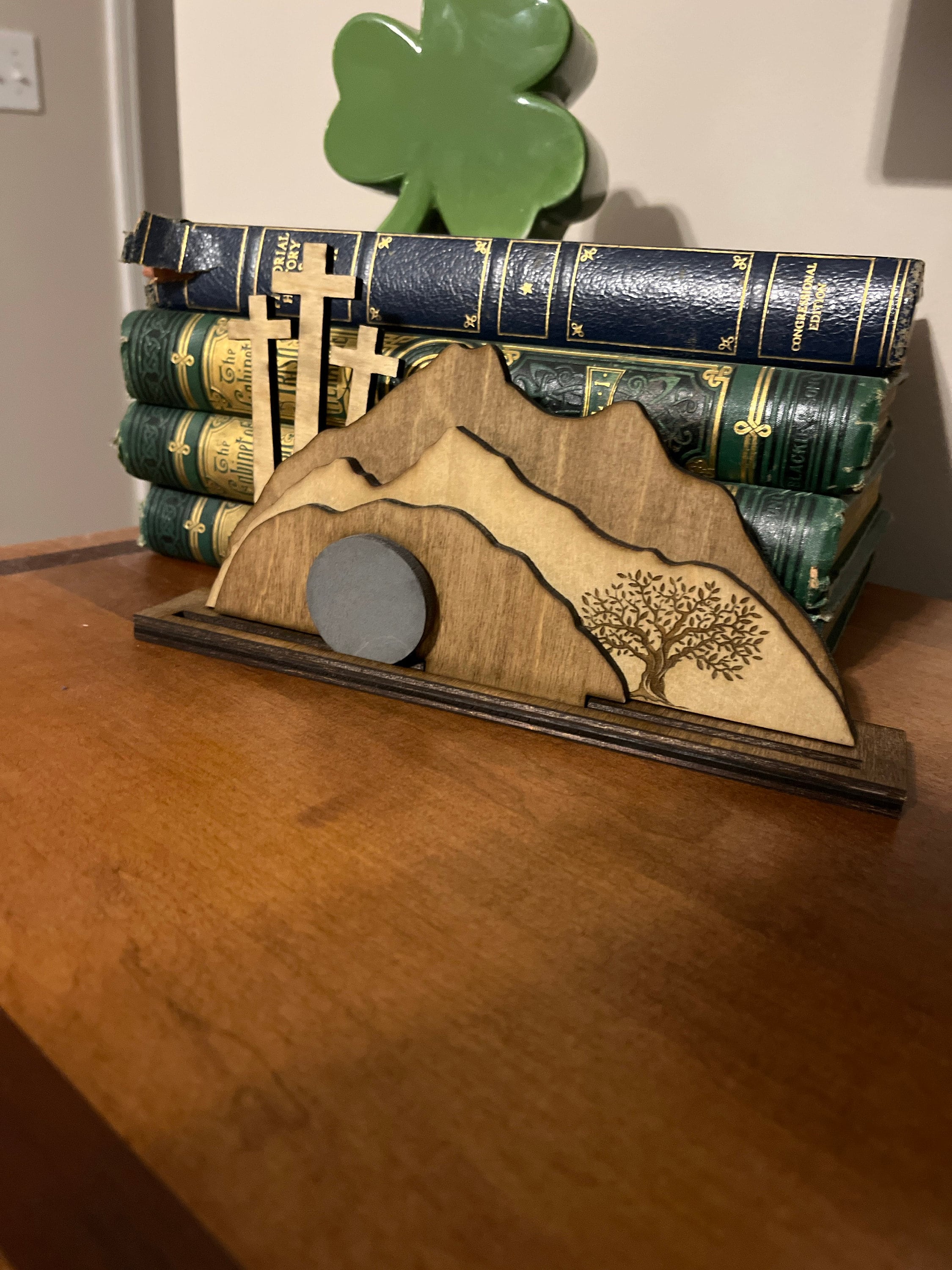 Empty Tomb &quot;He is Risen&quot; Decoration with Cross and Olive Tree, Religious, Christian, Easter Display, Easter Tomb, Laser Cut