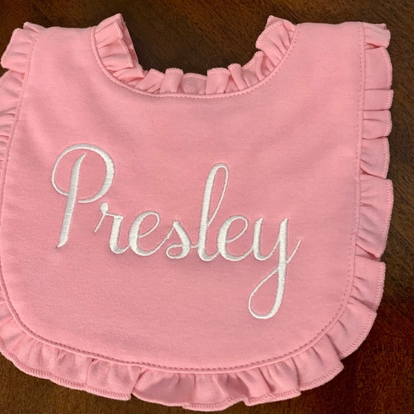 Pink Ruffle Bib Personalized Baby Girl Ruffle Bib - Baby Girl Bib- Monogrammed Baby Bib ...