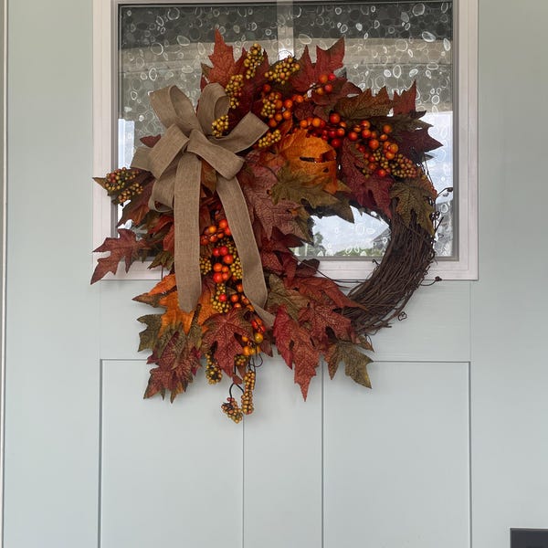 Fall Maple Leaves Wreath, Small Autumn Front Door Wreath, Wreath With ...