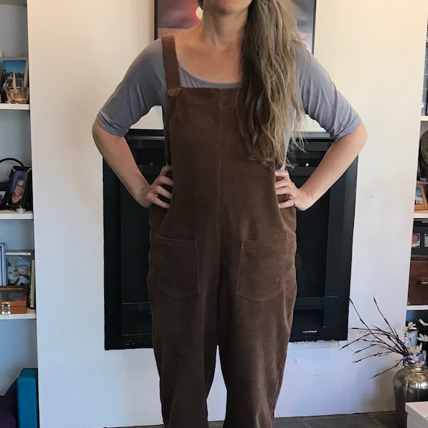 Casual Vintage Button Brown Corduroy Overalls