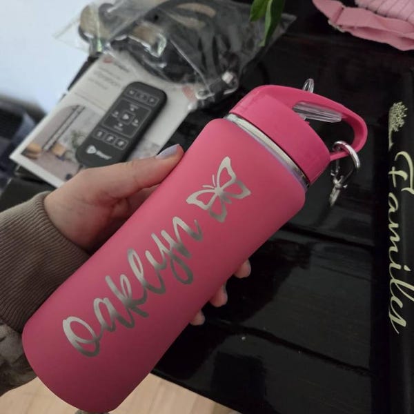 Personalized Kids Water Bottle With Straw, Custom Laser Engraved Name ...