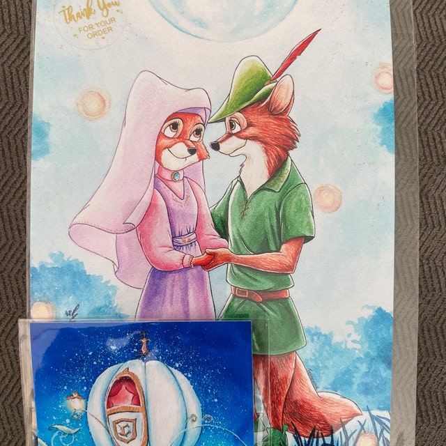 ディズニー水彩画 ロビンフッドとメイド マリアン ファイン