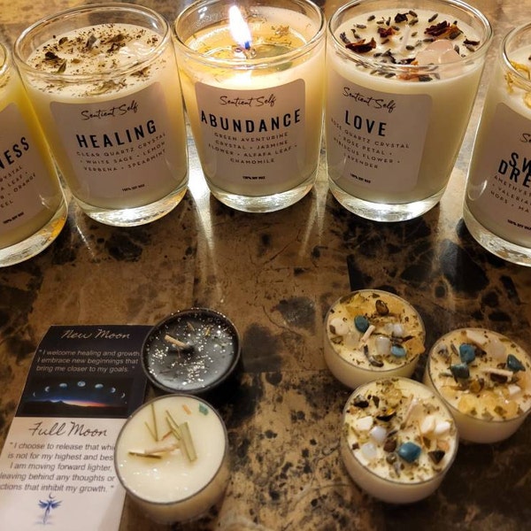 Crystals & Herbs Tealight Candles - Soy Candles - Aromatherapy Candles ...