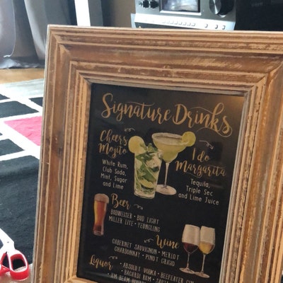 Digital Printable Wedding Bar Menu Sign, Watercolor Wedding Bar Menu ...