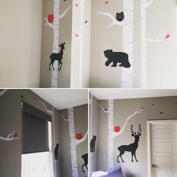 Nursery Birch Tree Wall Decal Forest With Owl Birds and Deer Vinyl ...