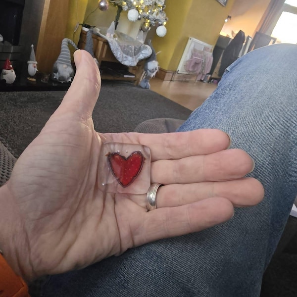 Glass Pocket Token With Message - Fused Glass Heart Token Handmade in ...