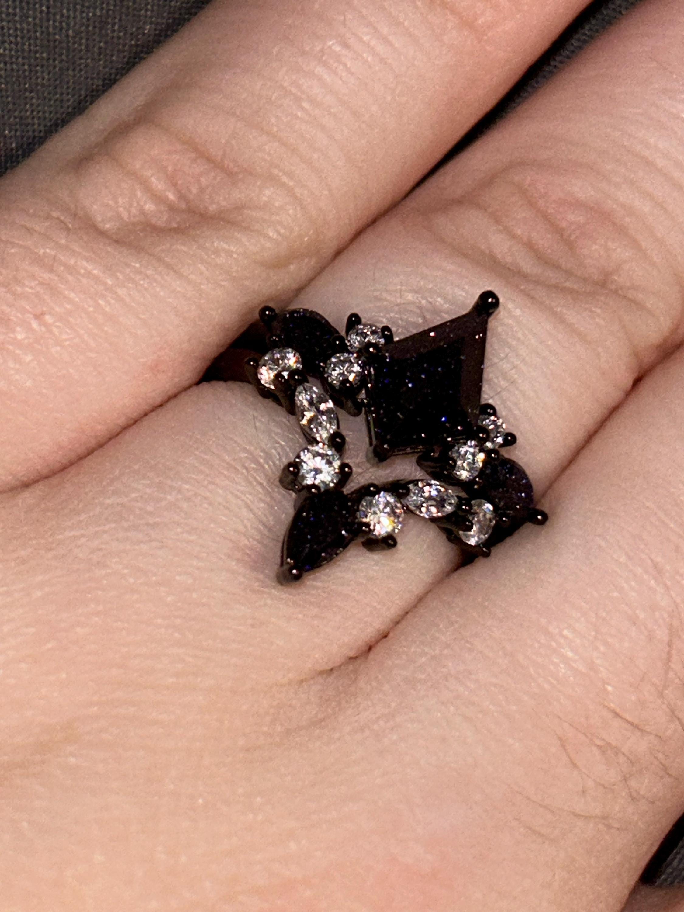 Nebula Couple&#39;s Ring Set, 3pc Wedding Band Set, Customize Constellations Rings, Blue Sandstone Ring Engagement Ring Wedding Anniversary Gift
