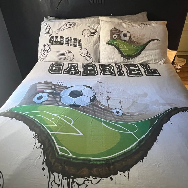 Fußball Bettwäsche-Set Für Kinder – Einzelbett, Abstraktes Fußballfeld-Design, Polyester-Mikrofaser