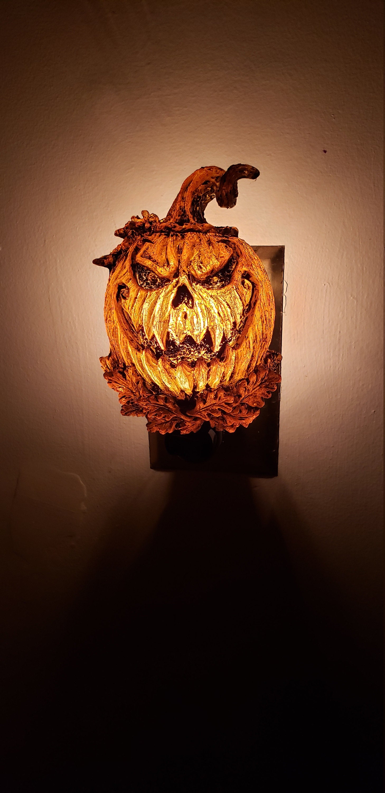 Jack O' Lantern Nightlight, Hand Painted Resin Sculpture | Halloween Gothic Night Light |  Pumpkin Lighting for Gothic Fantasy Home Decor