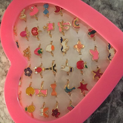 36pcs Little Girl Adjustable Rings in Box, Kids Jewelry Rings Set With ...