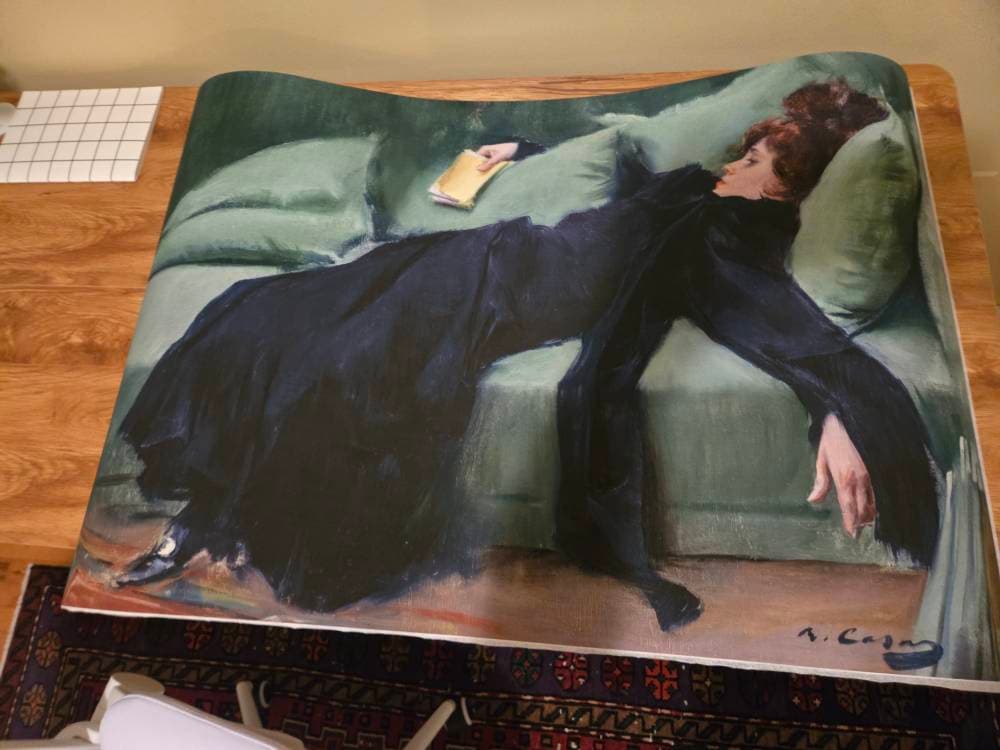 Decadent young woman after the dance Gift for friend Emerald green art Moody vintage portrait Ramon Casas Above sofa art High Quality print