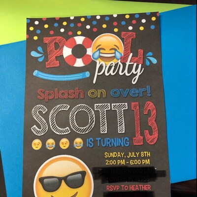 Emoji Pool Party Invitation, Pool Party Invitation, Emoji Birthday ...