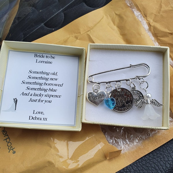 Spilla Lucky Sixpence Per Sposa Qualcosa Di Blu | Confezione Regalo