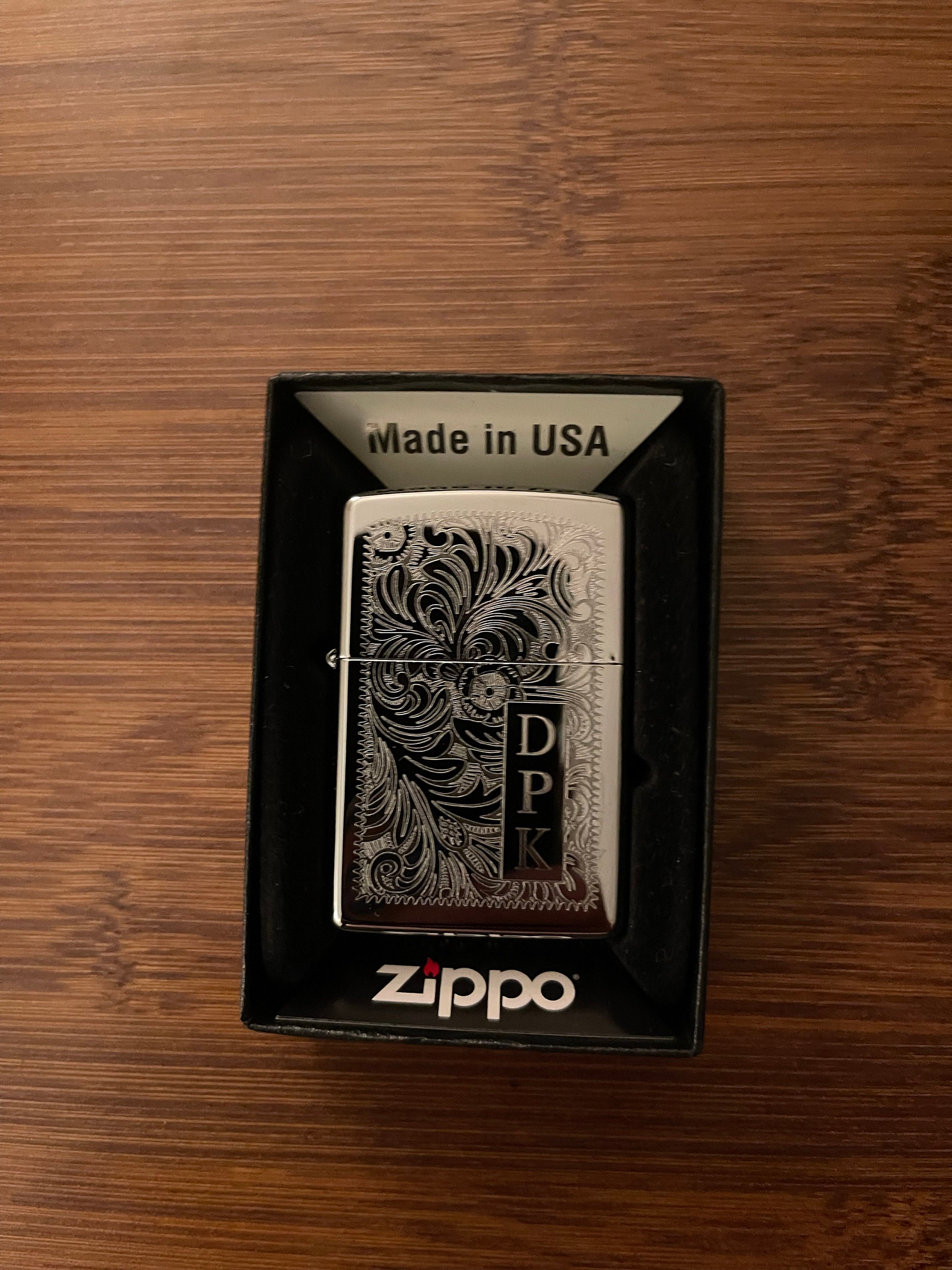 Gold Venetian SLIM Official Zippo© Lighter - Vintage Style Silver Zippo© -  Bridesmaids & Groomsman Gift with Custom Monogram Engraving