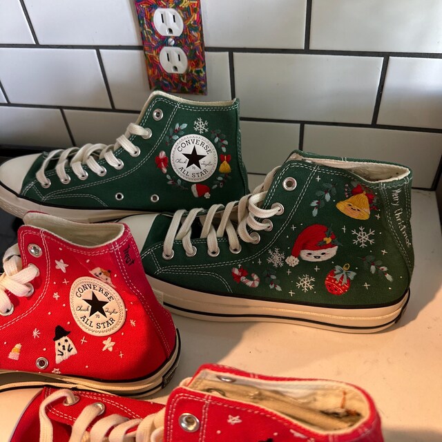 Embroidered Converse, Christmas Embroidered Converse, Santa Claus