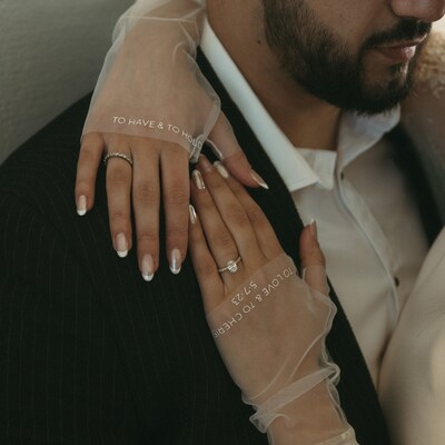 Beads Decorated Flowers Gloves Tulle and Blue main image 1
