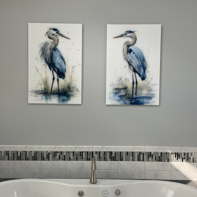 Quadro Con Cornice Wee Blue Coo – Airone, Disegno A Inchiostro, 23x18 Cm, Cornice In Legno (Nero/Marrone/Rovere/Bianco)