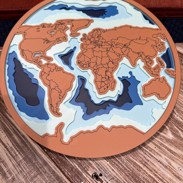 6層3D世界地図、マルチレイヤーパネル、レーザーカットファイル。3D