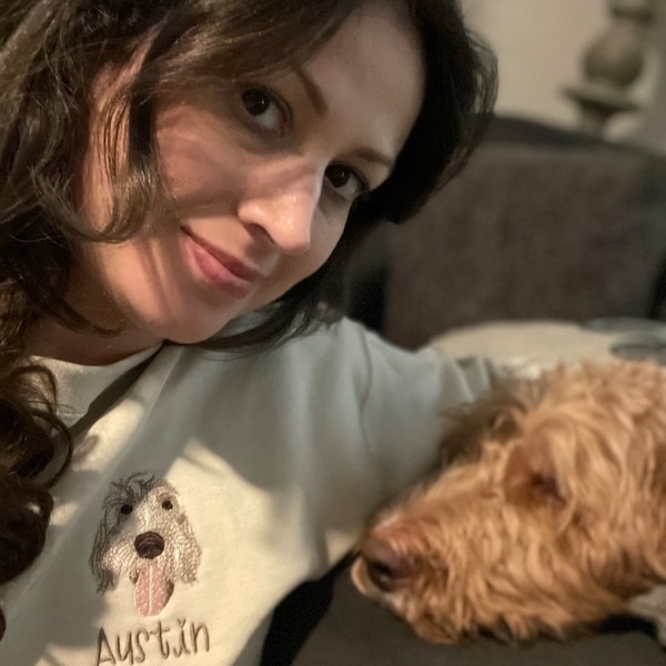 Crew Neck Soft Textured Dog Embroidered Knitwear Cardigan main image 1