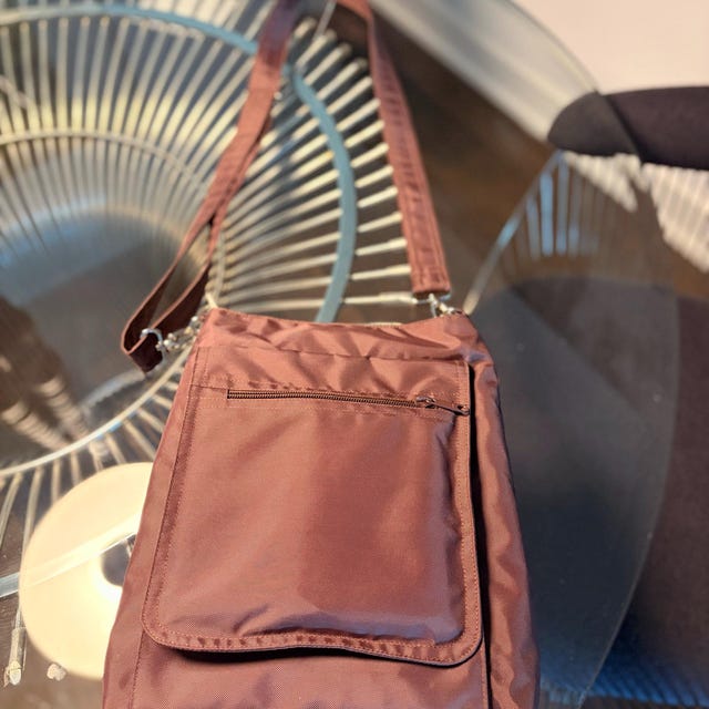 Brown Water-resistant Nylon Messenger Bag: Lightweight Crossbody