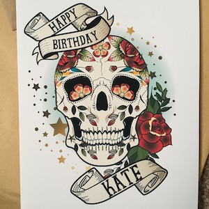 Sugar skull card happy birthday card skull birthday cards | Etsy