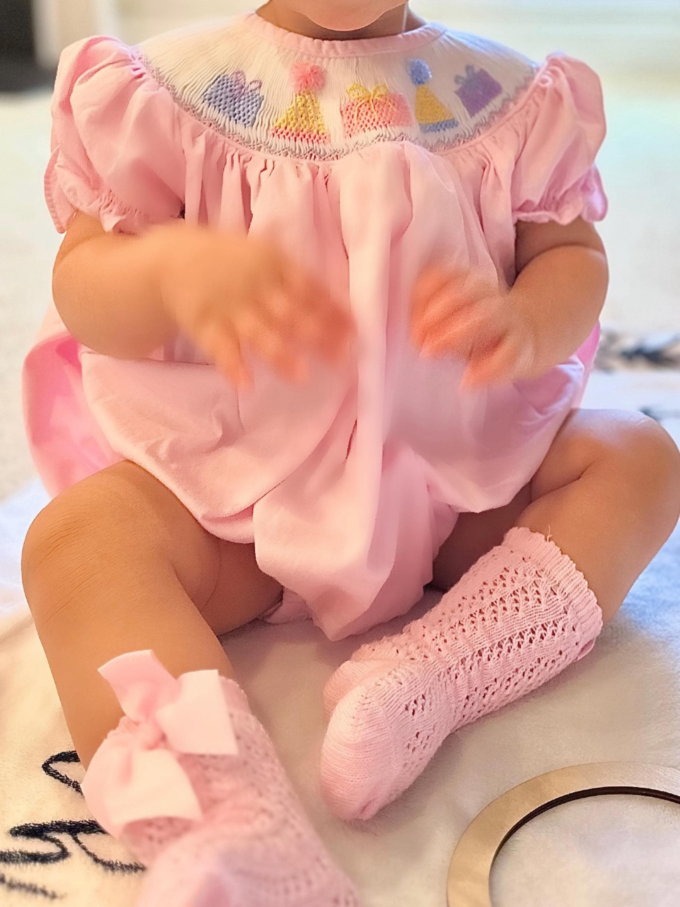 Birthday Smocked Bubble Romper in Pink - Birthday party outfit, Baby girl, Heirloom, Vintage style, machine washable 519 *C