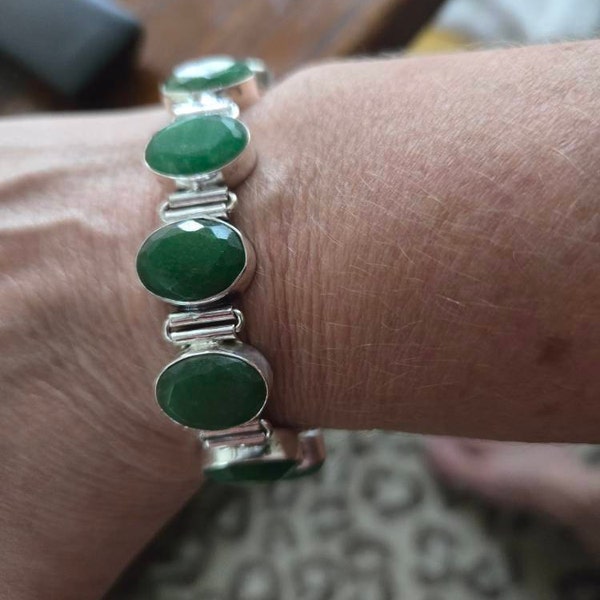 Handmade Zambian Emerald Bracelet: 925 Sterling Silver Adjustable Chain ...