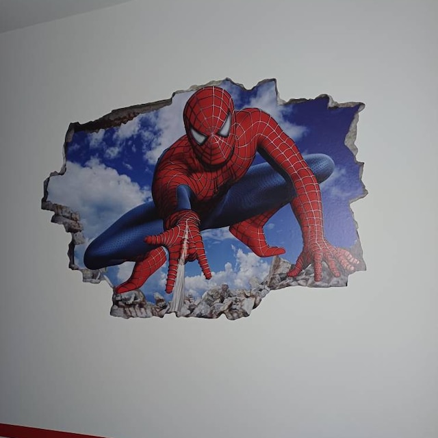 Spider-Man Breaking Through Wall Sticker Chilren Boys wall Decals Peel And  Stickers for 3D Spider-Man Walls Bedroom Living Room Home Décor(