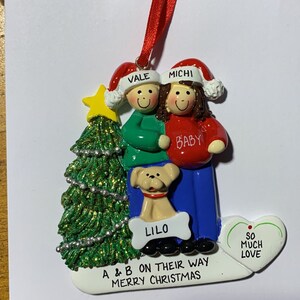 Expecting Couple Ornament With Dog or Cat Added Expecting Couple Personalized Ornament With Pet Added Pregnant Couple Ornament Etsy