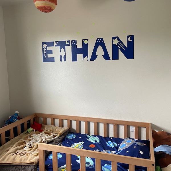 Space Name Decal - Outer Space Wall Decal - Rocket Ship Wall Decal ...