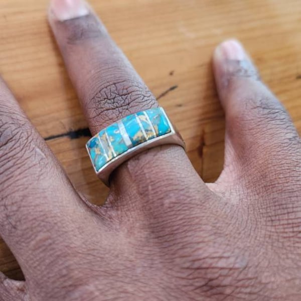 Turquoise Statement Ring: Handmade Sterling Silver Men's - Etsy