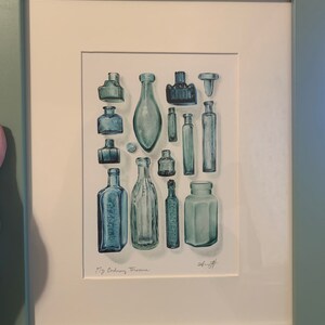 Vintage Glass Bottles Colored Pencil Art Print by Headspace Illustrations 